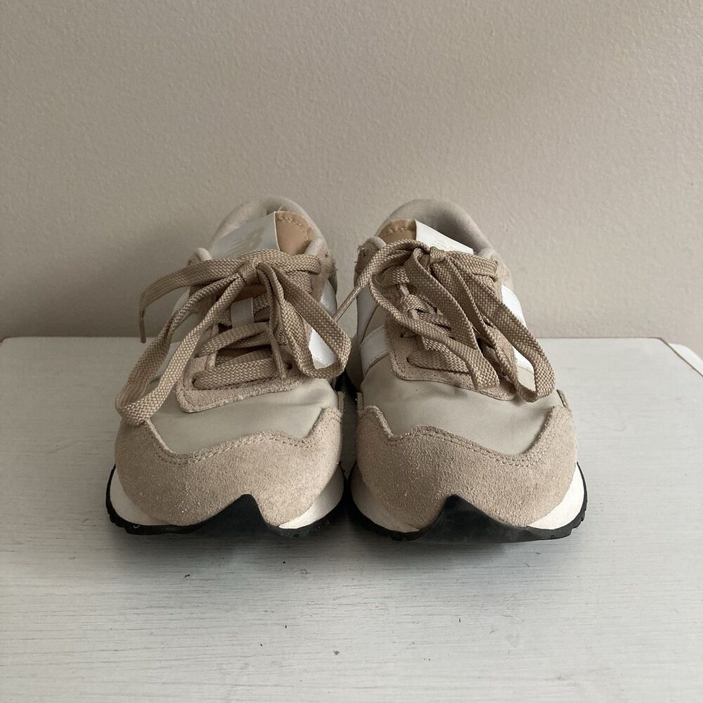 New Balance Beige and White Retro Athletic Sneakers - Picture 3 of 10